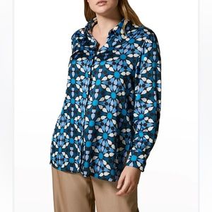 Marina Rinaldi Blue and Black Geometric Button Down Shirt